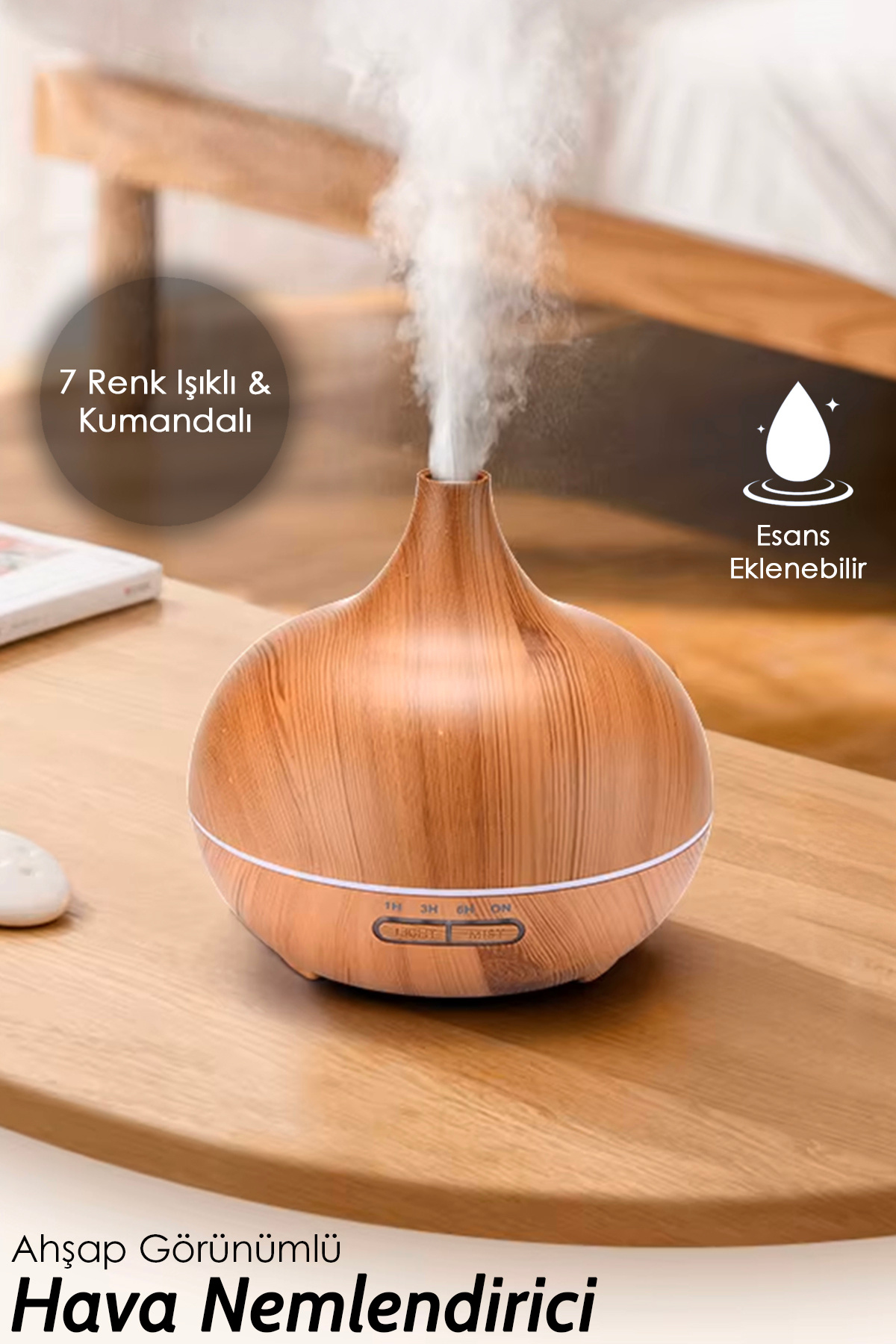 Room Air Humidifier - 7 Colors LED Light Steam Machine Aroma Diffuser Humidifier Light Brown