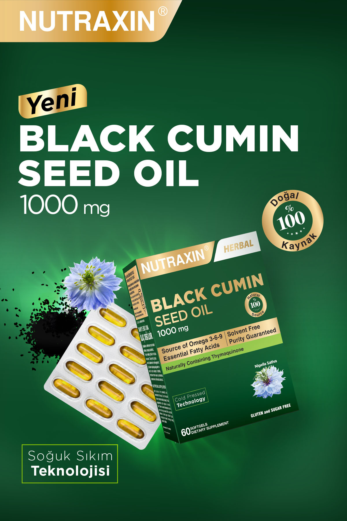 روغن زیره سیاه روغن دانه زیره سیاه سافت ژل 60 - مکمل طبیعی پرس سرد Nutraxin اورجینال - تصویر 3