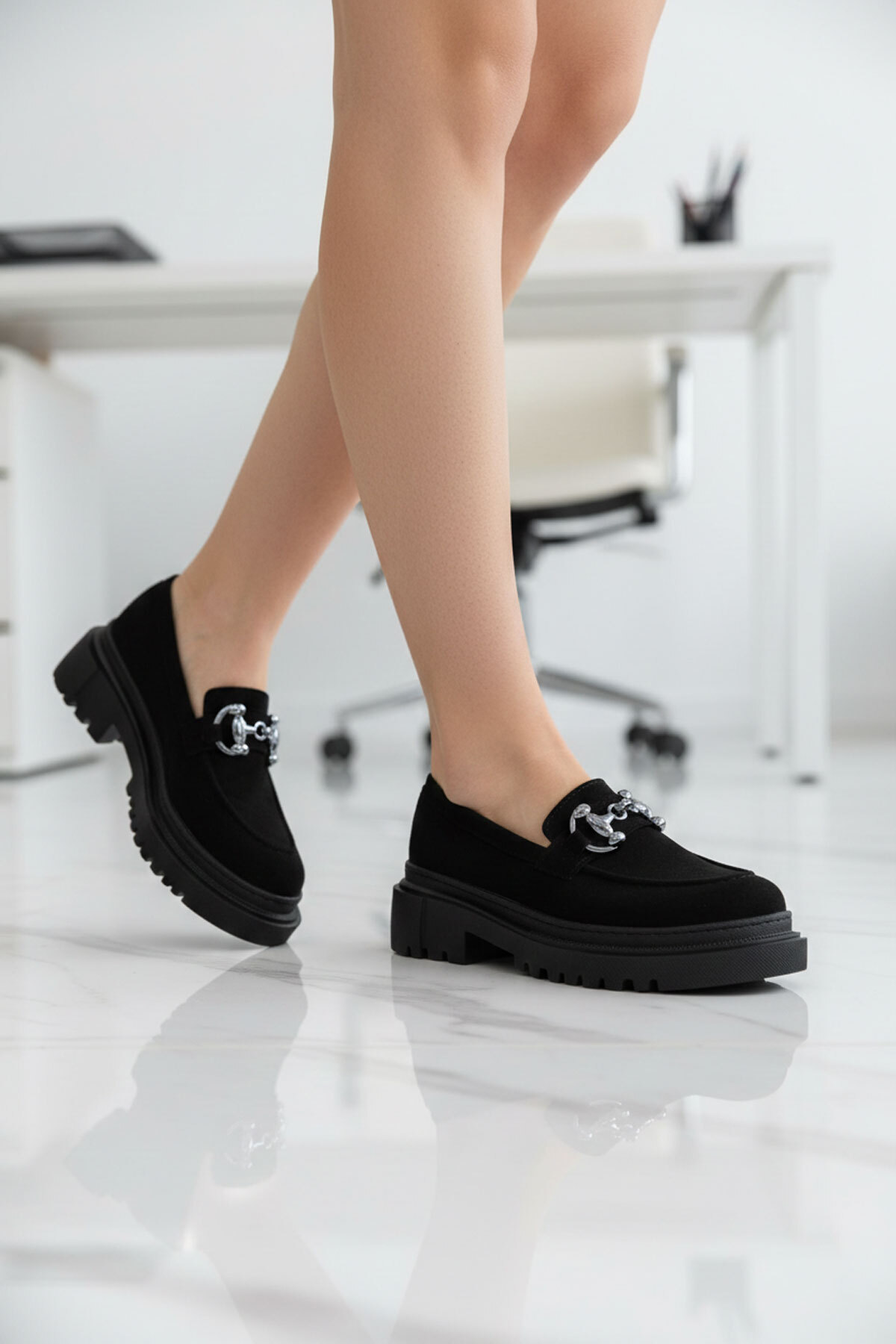 SOHO SIYAH SUET Kadın Loafer Ayakkabı 17575 görsel 5