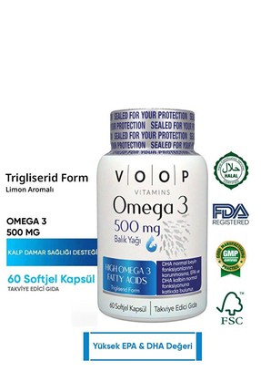 VOOP Omega 3 Balık Yağı | Yüksek EPA & DHA - 500 Mg 60 Kapsül