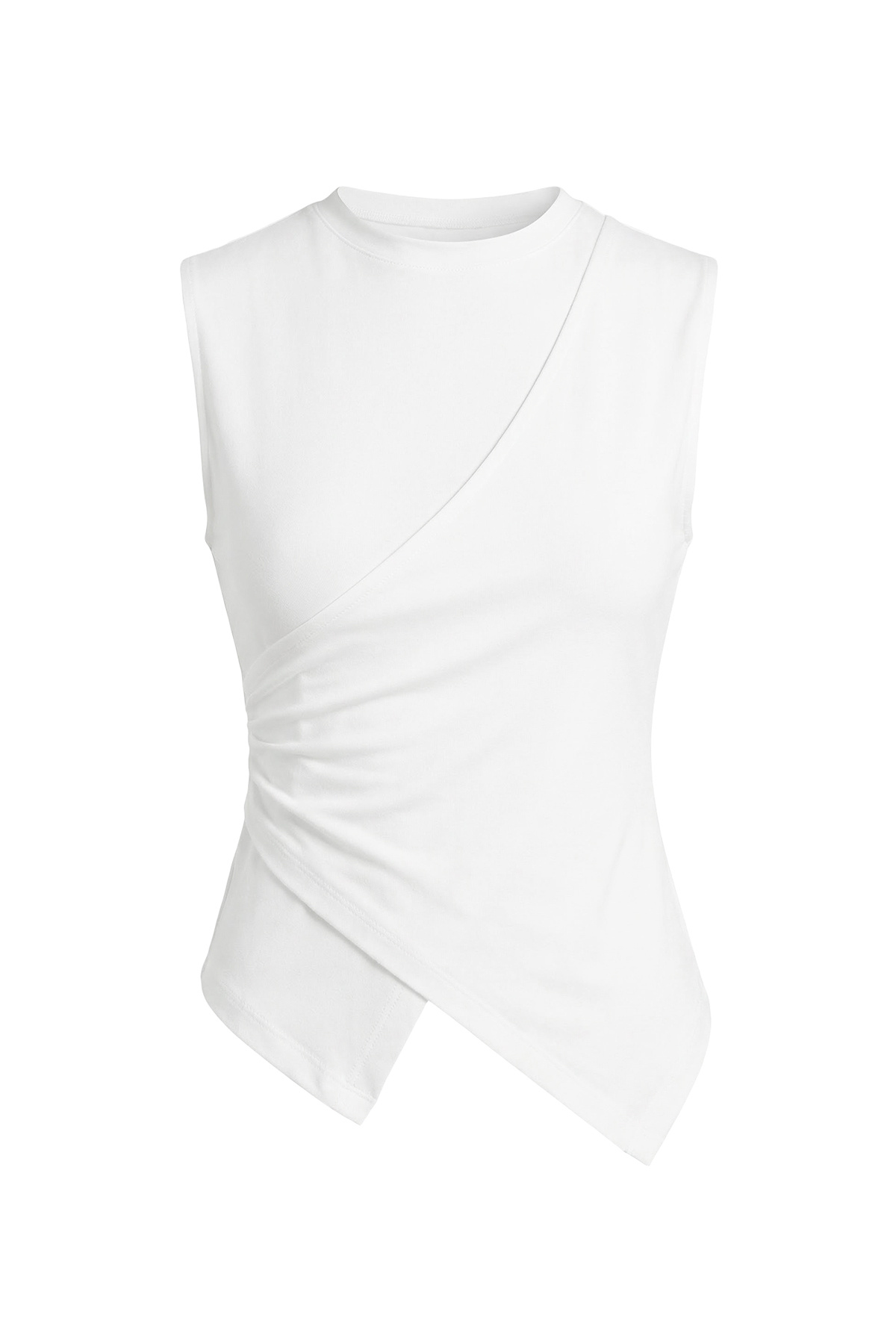 Trendyolmilla  Ekru Fitted/Vücuda Oturan Kolsuz Asimetrik Pamuklu Esnek Örme Bluz TWOSS26BZ00081 - Görsel 5