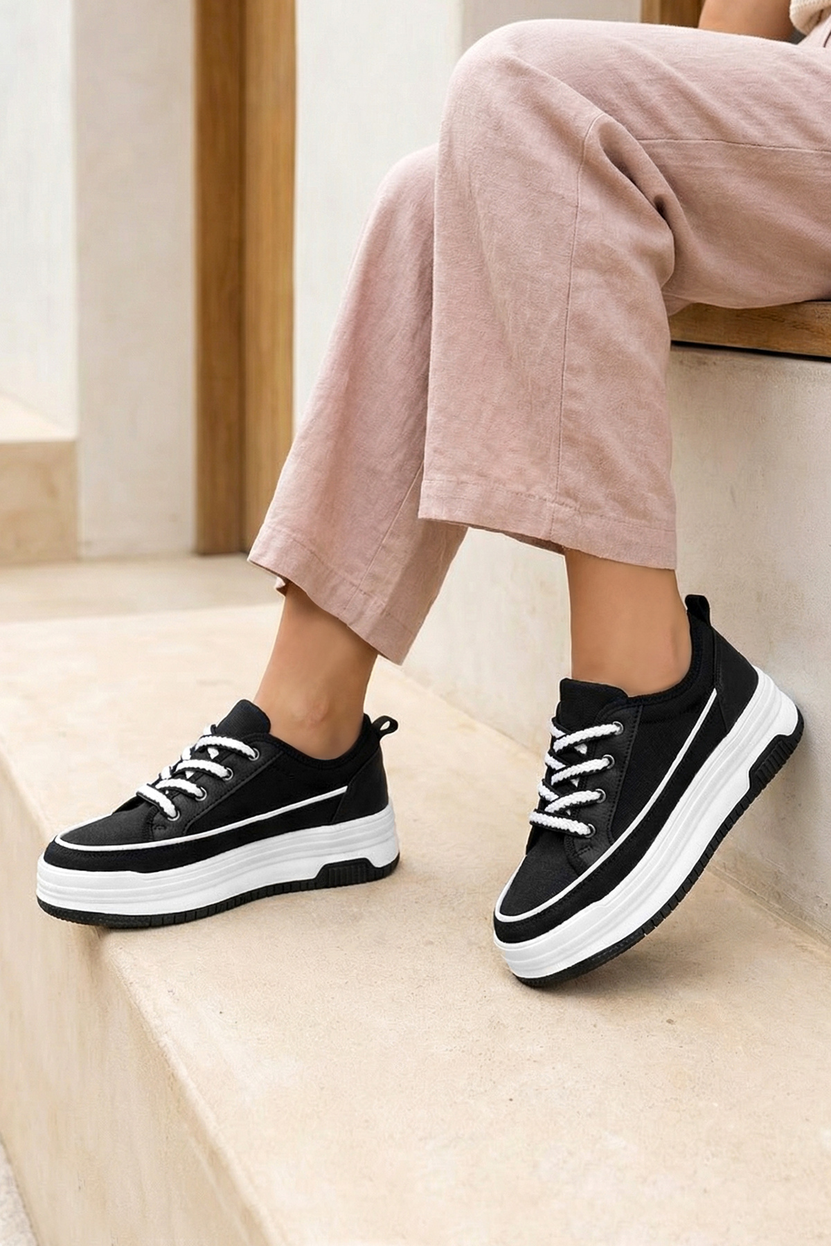 DARK SEER DS Opal Siyah Beyaz Kadın Sneaker görsel 4