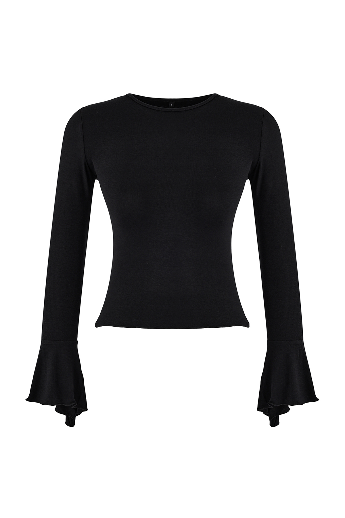 Trendyolmilla  Siyah Fitted/Vücuda Oturan Uzun Kollu Volanlı/Fırfırlı Yumuşak Örme Bluz TWOSS26BZ00152 - Görsel 5