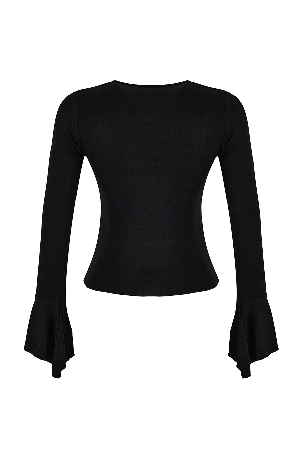 Trendyolmilla  Siyah Fitted/Vücuda Oturan Uzun Kollu Volanlı/Fırfırlı Yumuşak Örme Bluz TWOSS26BZ00152 - Görsel 6