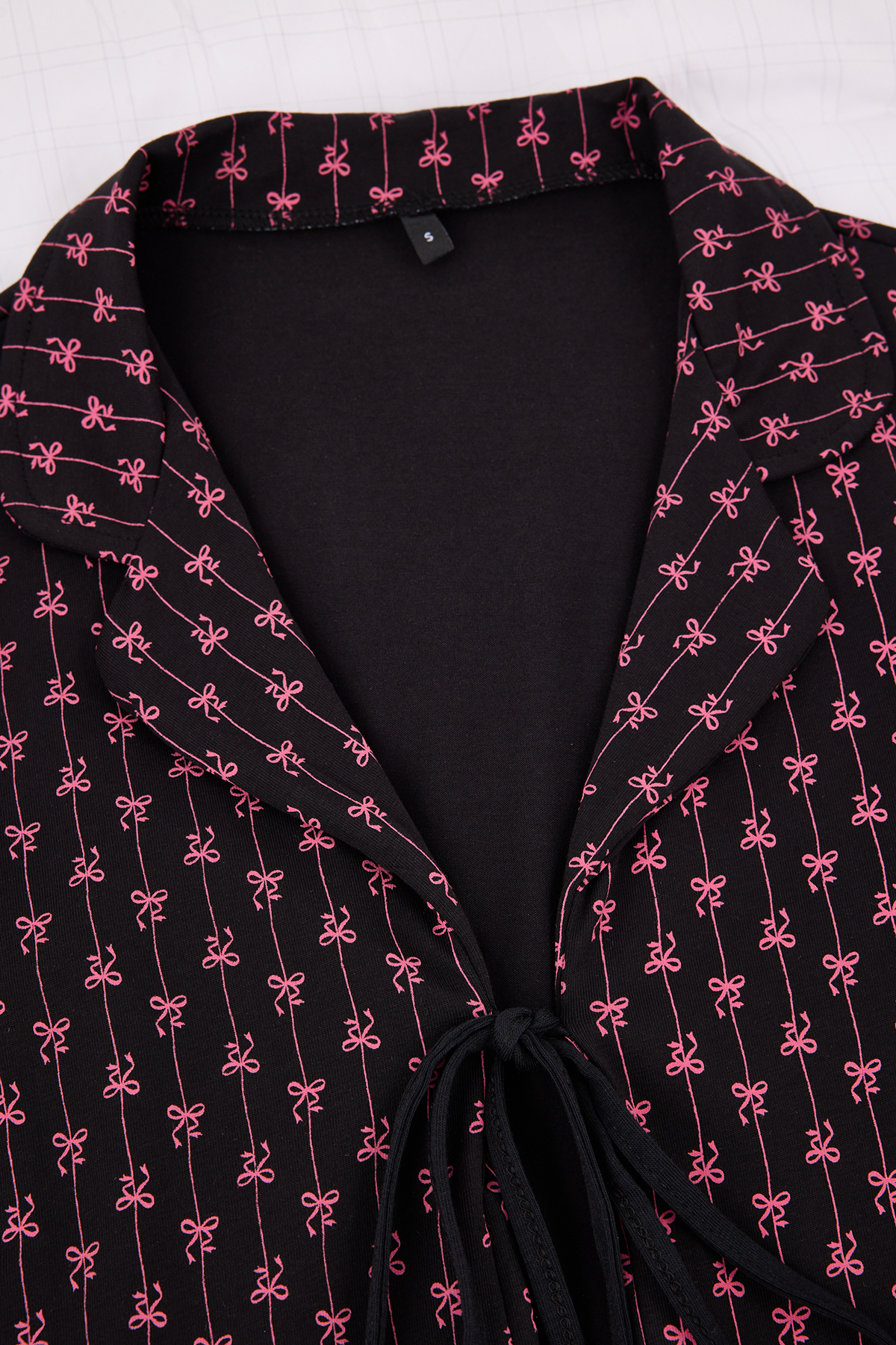 Trendyolmilla  Siyah 3'lü Pamuklu Likralı Bağlamalı Kurdele Desenli Örme Pijama Takımı THMSS26PT00064 - Görsel 7