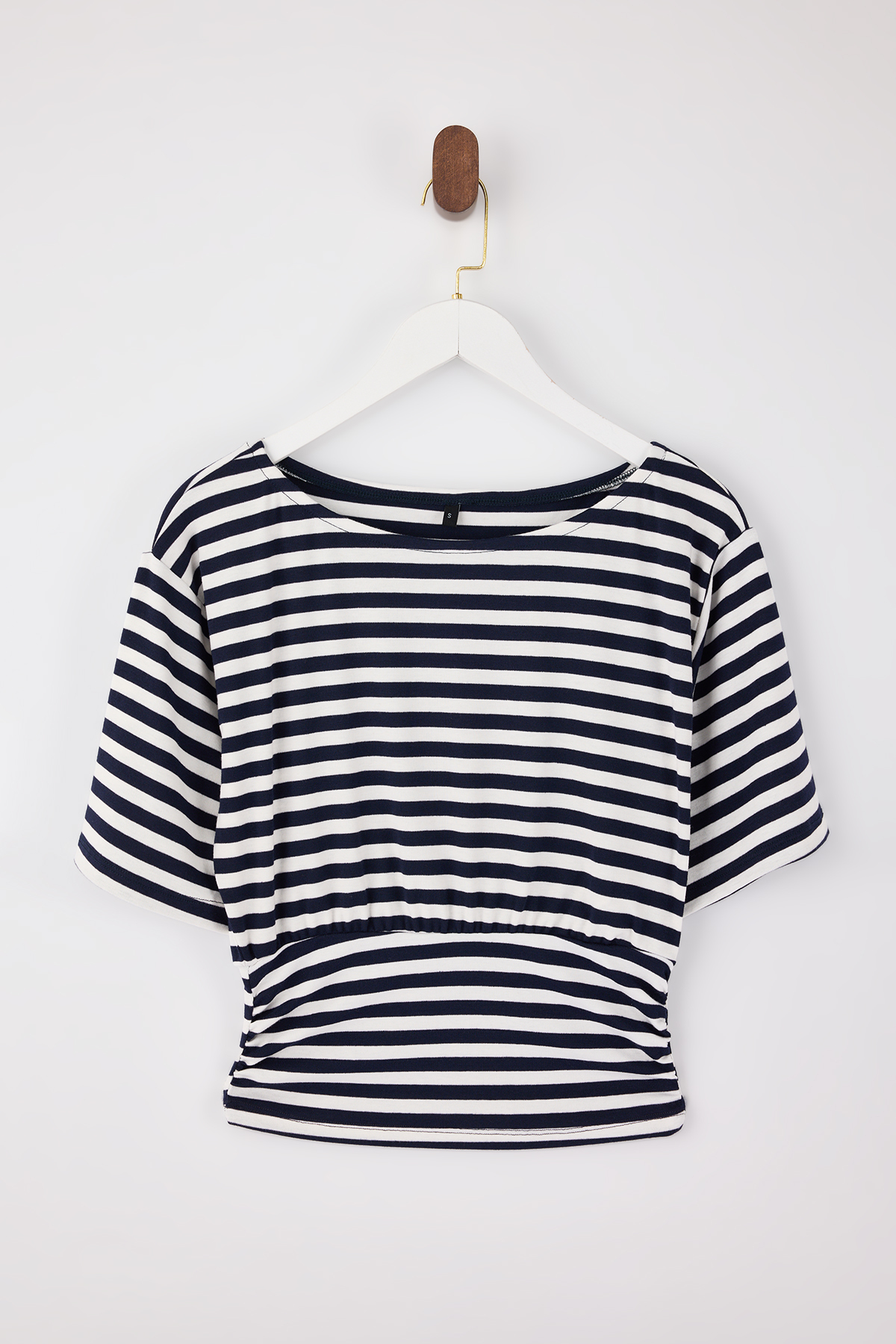 Trendyolmilla  Lacivert Çizgili Regular/Normal Kalıp Asimetrik Yaka Yumuşak Örme Bluz TWOSS26BZ00097 - Görsel 5