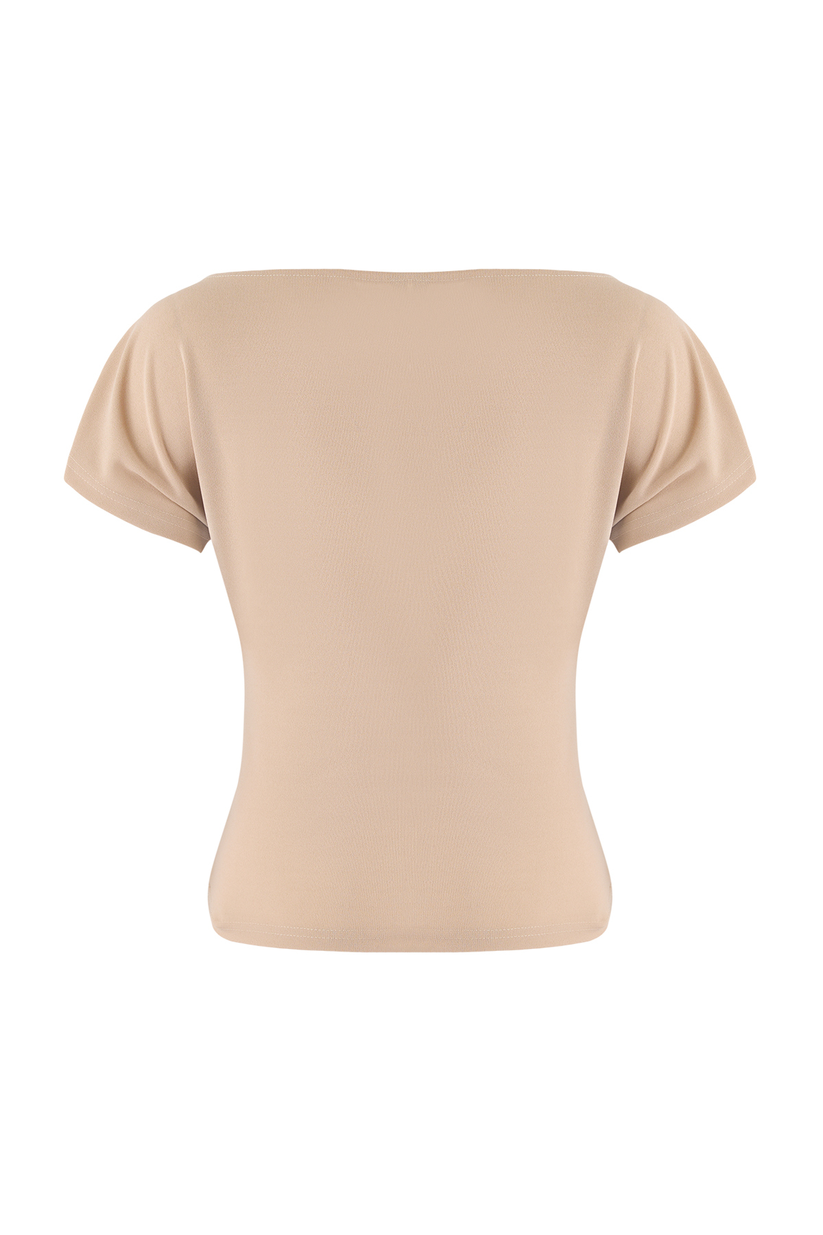 بلوزة محبوكة من قماش السكوبا بأكمام قصيرة وياقة قا...