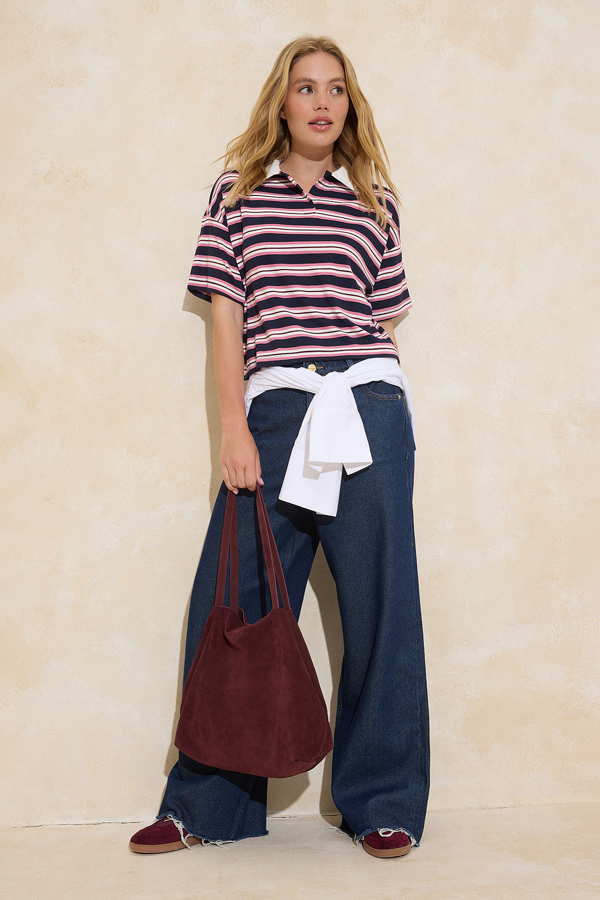 Trendyolmilla  Lacivert Çizgili Regular/Normal Kalıp Polo Yaka Tok Pamuklu Örme T-Shirt TWOSS26TS00032 - Görsel 2