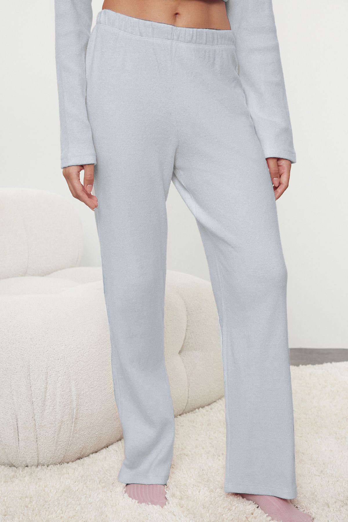 Trendyolmilla  Mavi Fırçalı Soft Fitilli Hırka Örme Pijama Takımı THMAW25PT00074 - Görsel 6