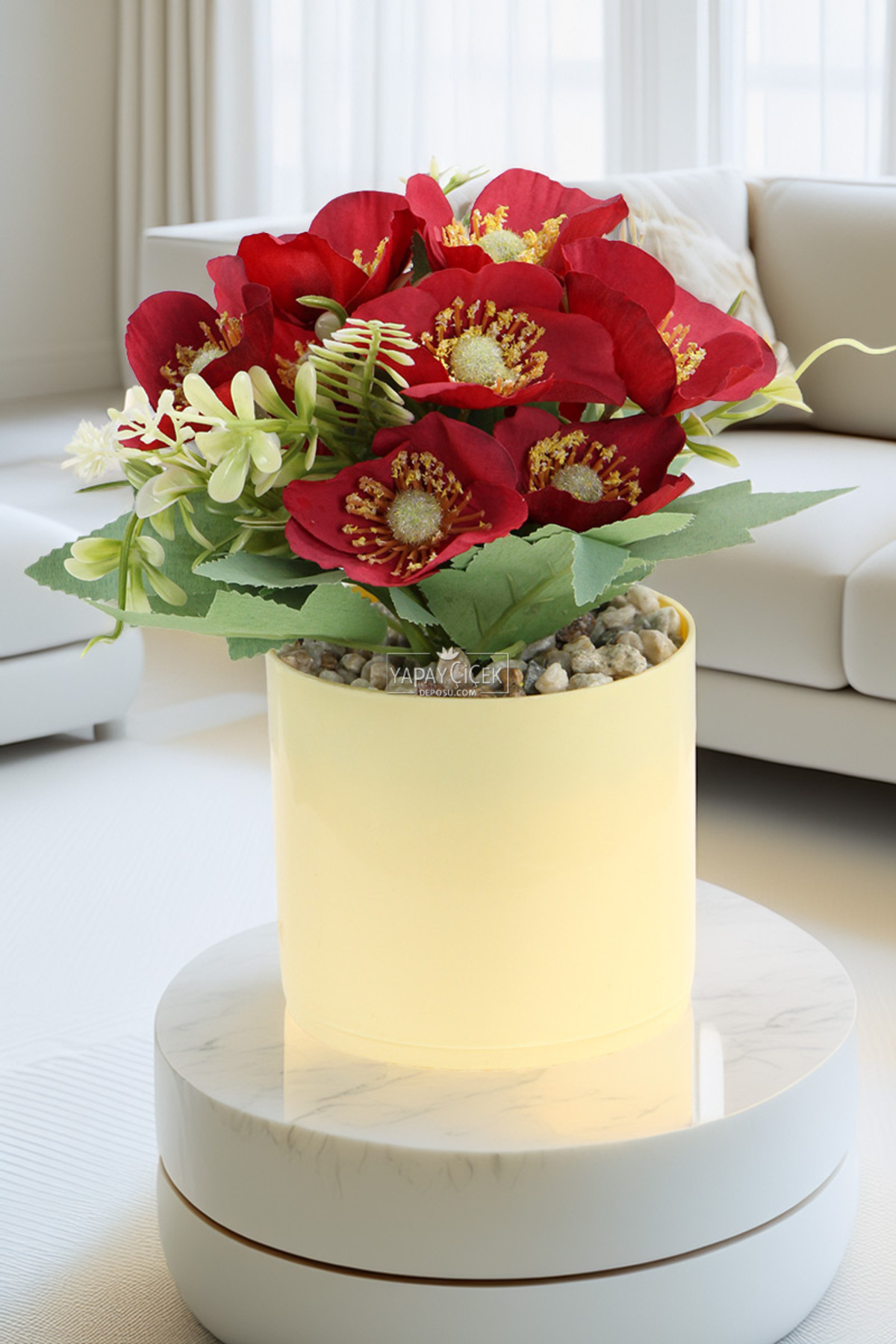 Artificial Glass Beauty Flower in Yellow Flower Pot Red 20 cm