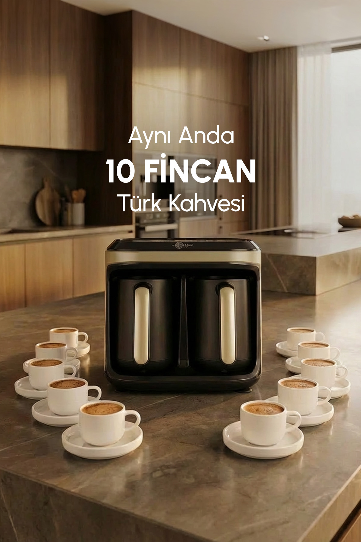 Hatır Hüp Duet 10 Cup Capacity Large Foam Flavored, Roasted and Turkish Coffee Maker Cream