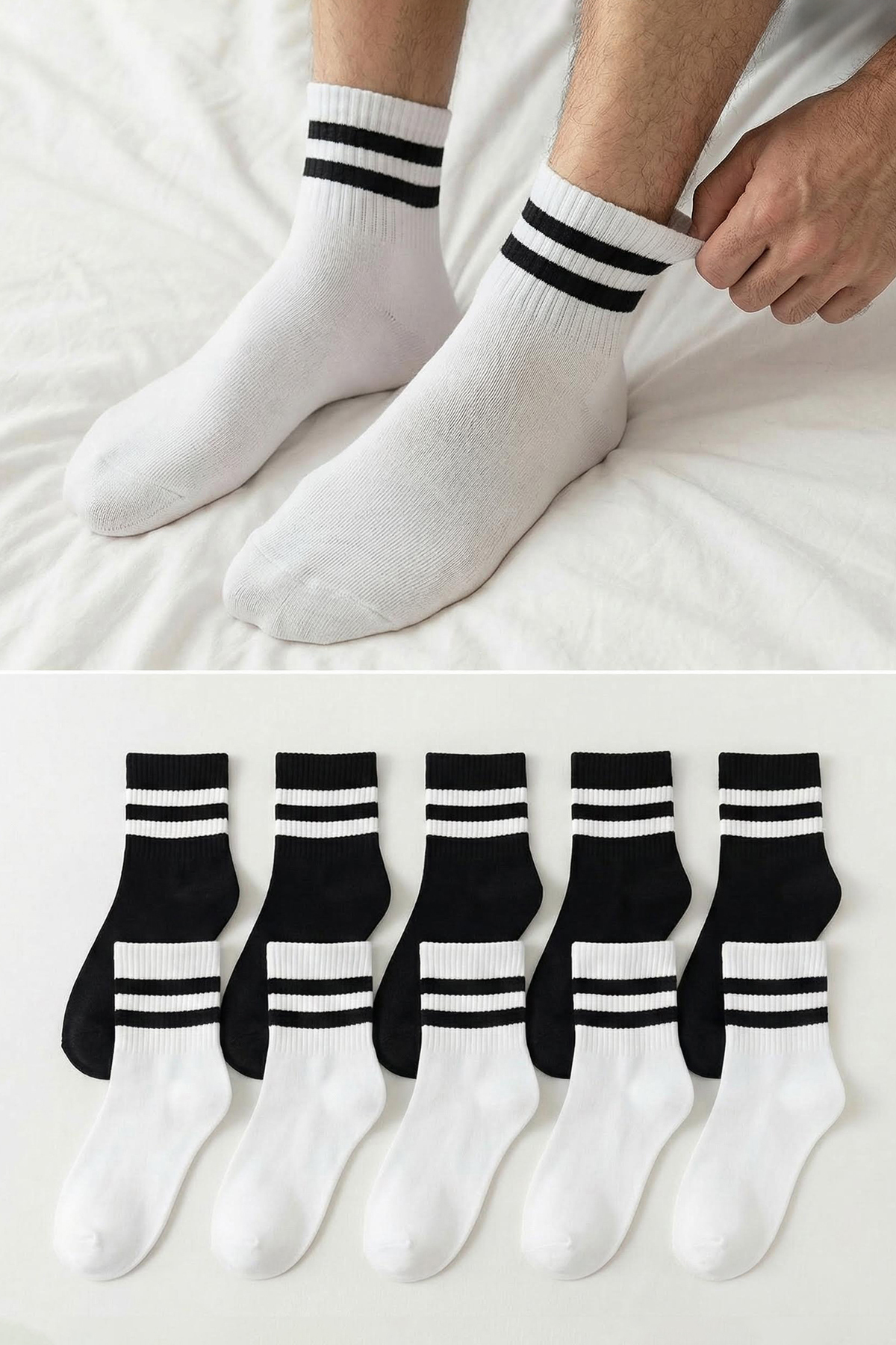 Trendyol Collection Czarno-białe, unisex, 10 sztuk, bawełniane skarpetki w pa...