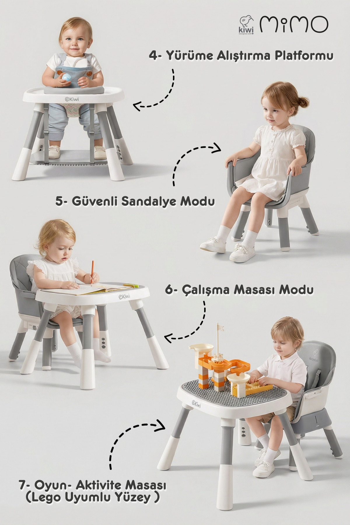 Kiwi Mimo 12’si 1 Arada Çok Fonksiyonlu Mama Sandalyesi – Oyun & Aktivite Masası, Yükseltici - Kahve fotoğrafı 4 (önizleme)