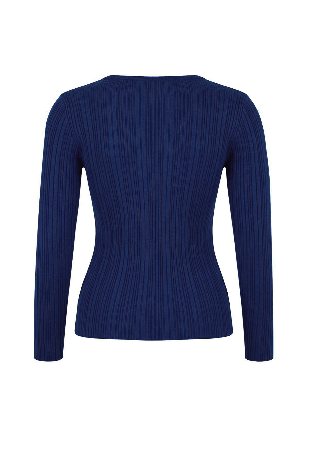 Trendyolmilla  Wardrobe Essentials Lacivert Fitted/Vücuda Oturan Fitilli Triko Kazak | TWOAW26KZ00083 - Görsel 6