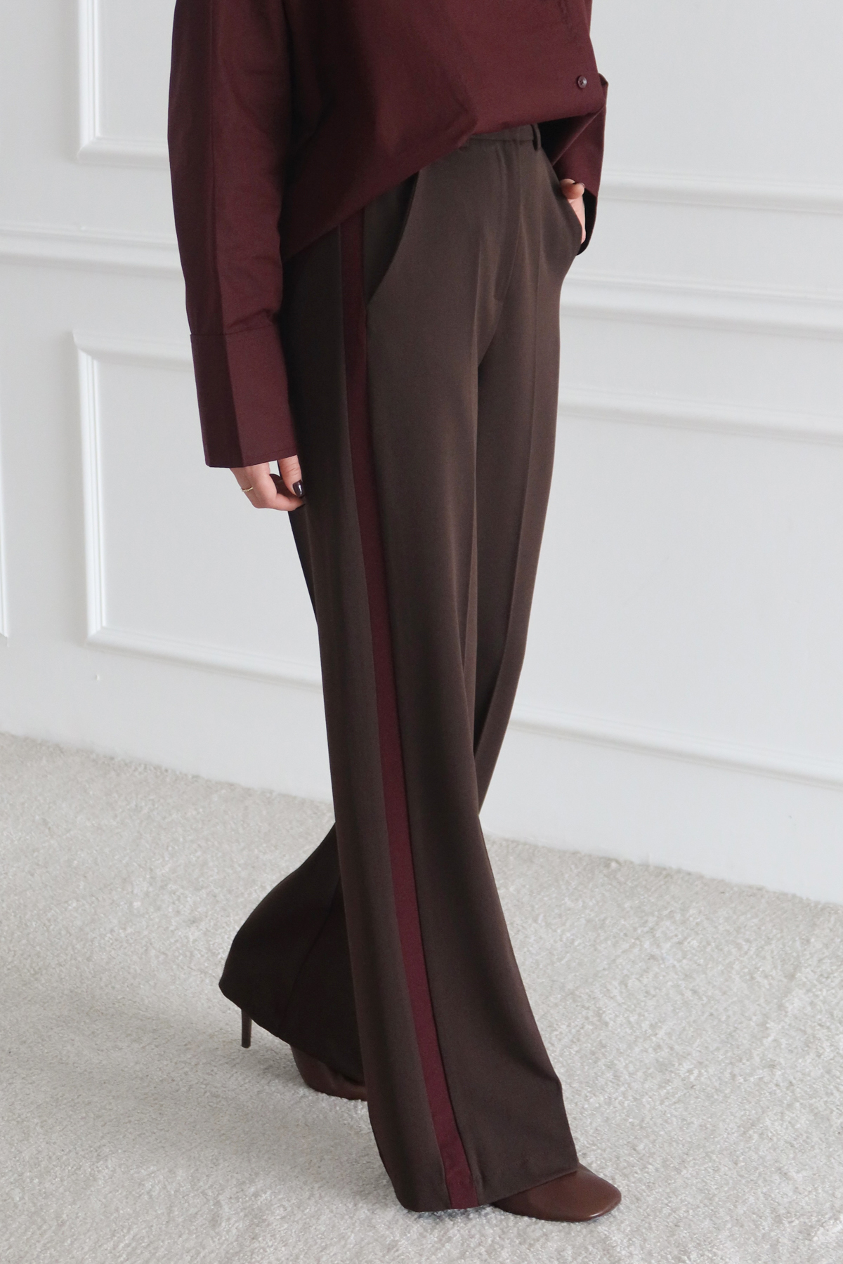 Trendyolmilla  Kahverengi Bordo Çizgili Kalın Tuşeli/Kışlık Dokuma Pantolon TWOSS26PL00013 - Görsel 5