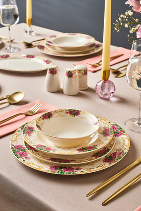 Karaca Forever Bone Gülizar 53 Parça 12 Kişilik Yemek Takımı