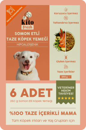 kito 6 Adet Fresh Somon Etli Köpek Yemeği %100 Taze İçerikli Mama (1,5 KG)
