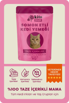 kito Fresh Somonlu Kedi Yemeği %100 Taze İçerikli Mama 80 g