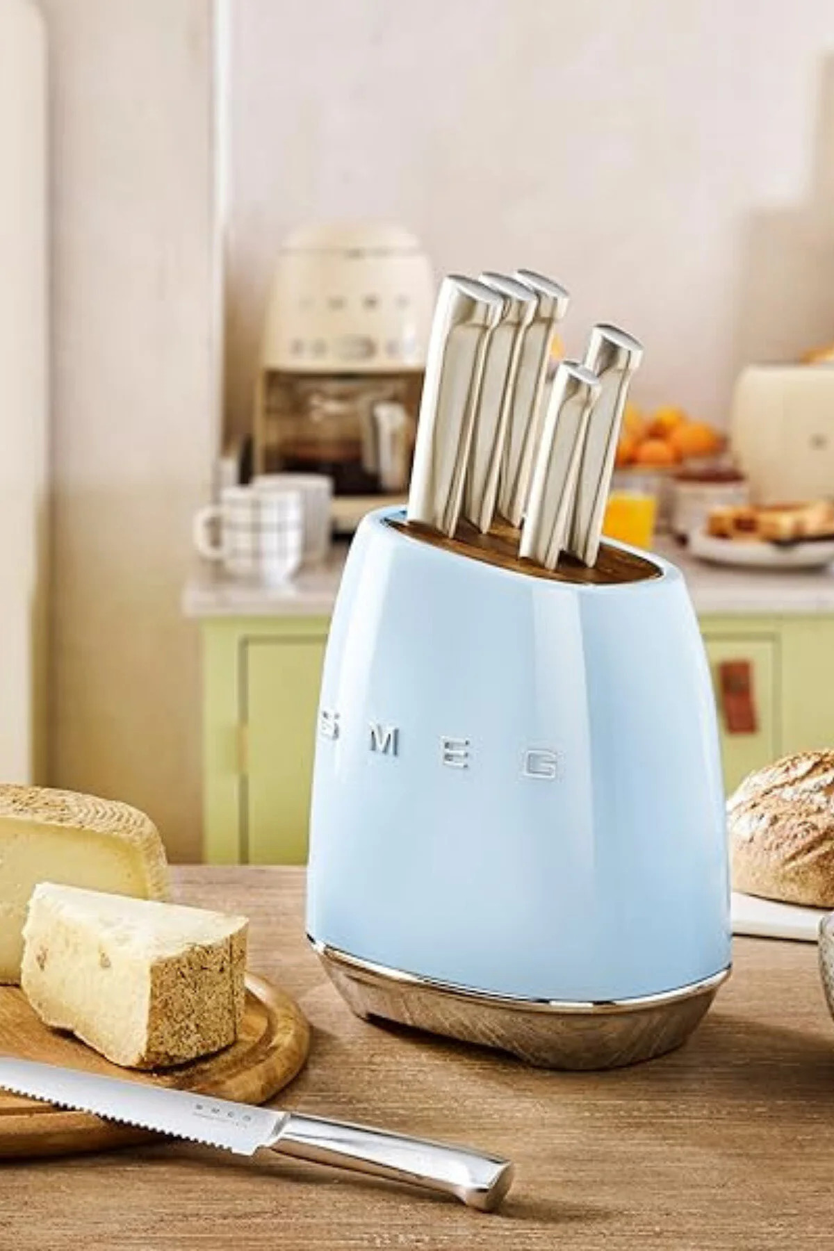 50's Style Blue Retro 6-Piece Block Knife Set