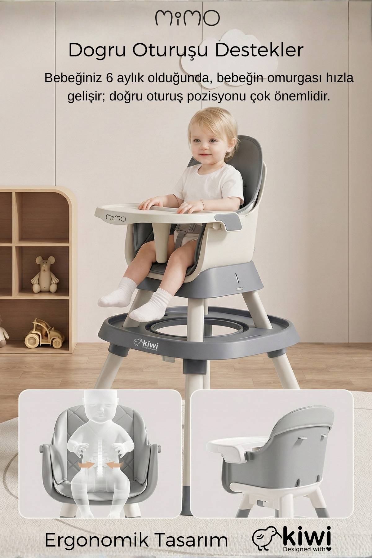 Kiwi Mimo 12’si 1 Arada Çok Fonksiyonlu Mama Sandalyesi – Oyun & Aktivite Masası, Yükseltici - Kahve fotoğrafı 6 (önizleme)