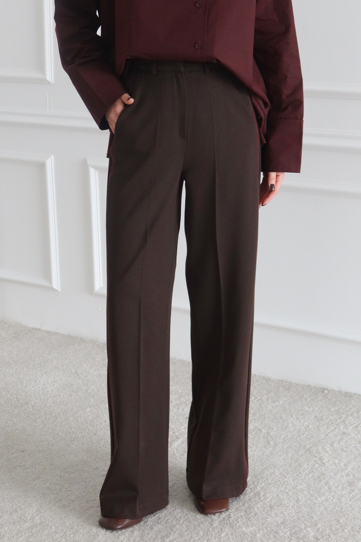 Trendyolmilla  Kahverengi Bordo Çizgili Kalın Tuşeli/Kışlık Dokuma Pantolon TWOSS26PL00013 - Görsel 6