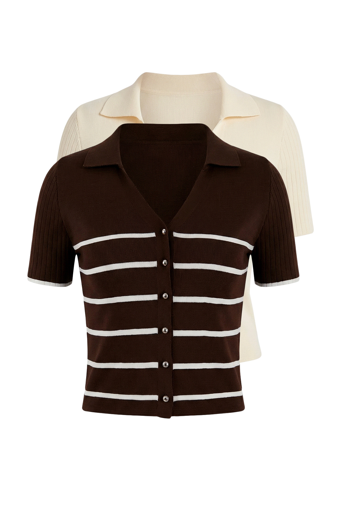 Trendyolmilla  Kahverengi-Taş İkili Paket Çizgili Basic Triko İnce Bluz TWOSS26BZ00284 - Görsel 6