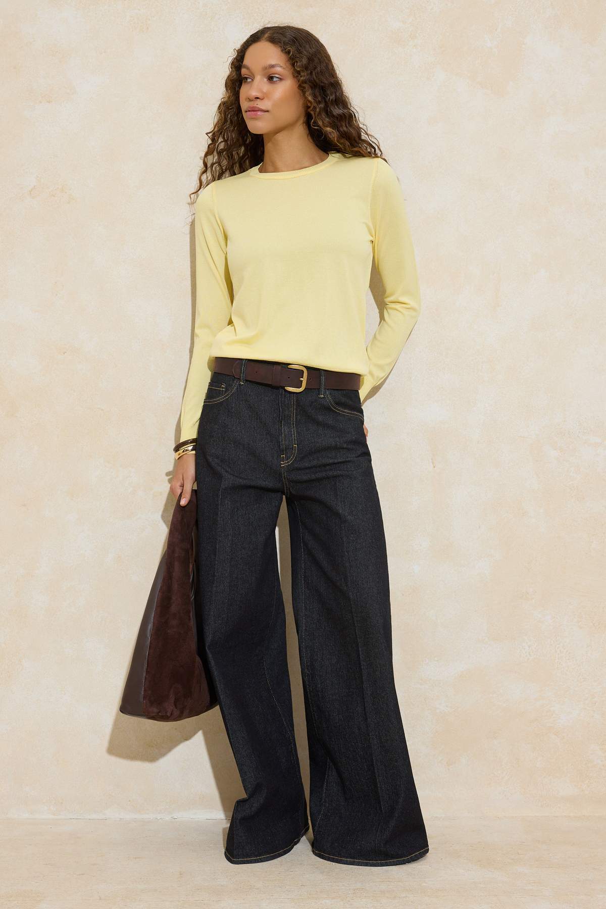 Trendyolmilla  Wardrobe Essentials Sarı Merserize Görünümlü İnce Basic Triko Kazak | TWOAW26KZ00081 - Görsel 2