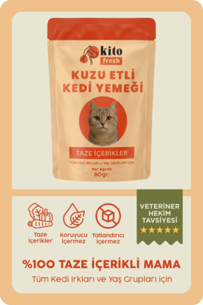 kito Fresh Kuzu Etli Kedi Yemeği %100 Taze İçerikli Mama 80 g
