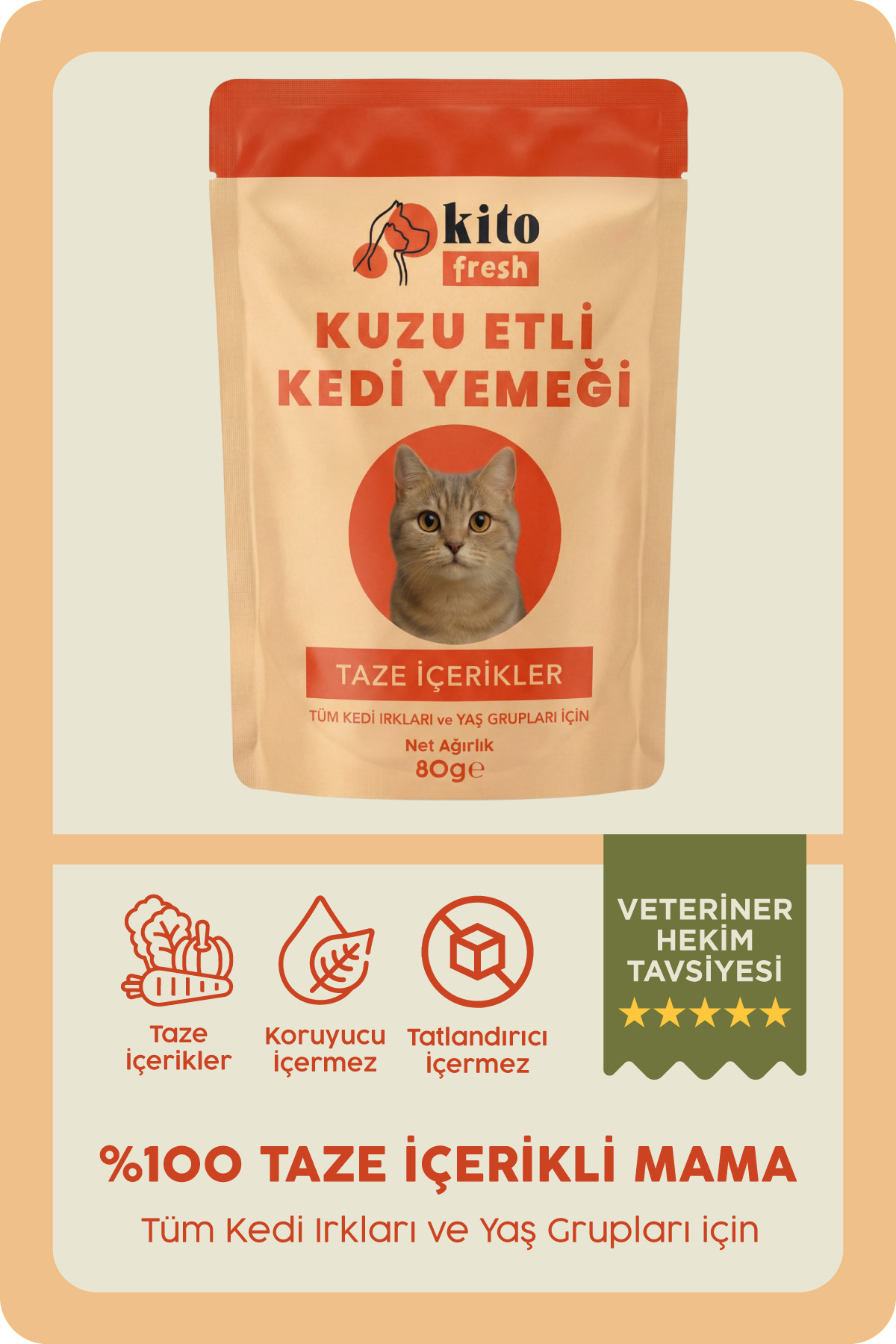 kito Fresh Kuzu Etli Kedi Yemeği %100 Taze İçerikli Mama 80 g - Fiyatı, Yorumları