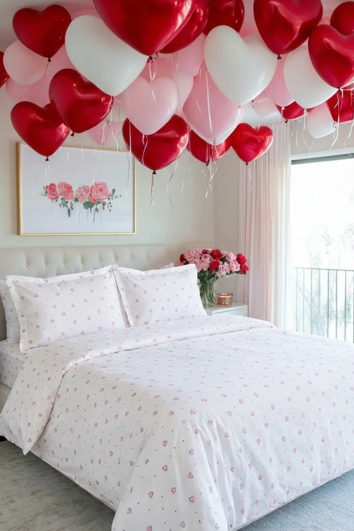 TRENDYOLMİLLA HOME Doppelbett-Bettbezug-Set mit rosa Herzen ohne Laken TPHSS2...