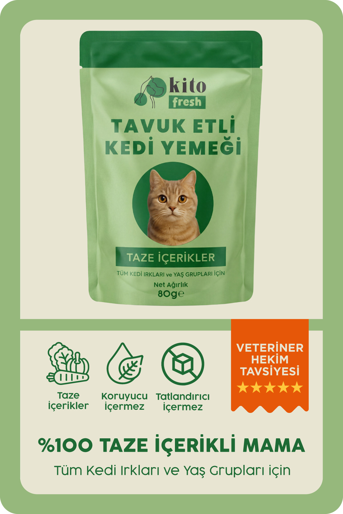 kito Fresh Tavuk Etli Kedi Yemeği %100 Taze İçerikli Mama 80 g - Fiyatı, Yorumları