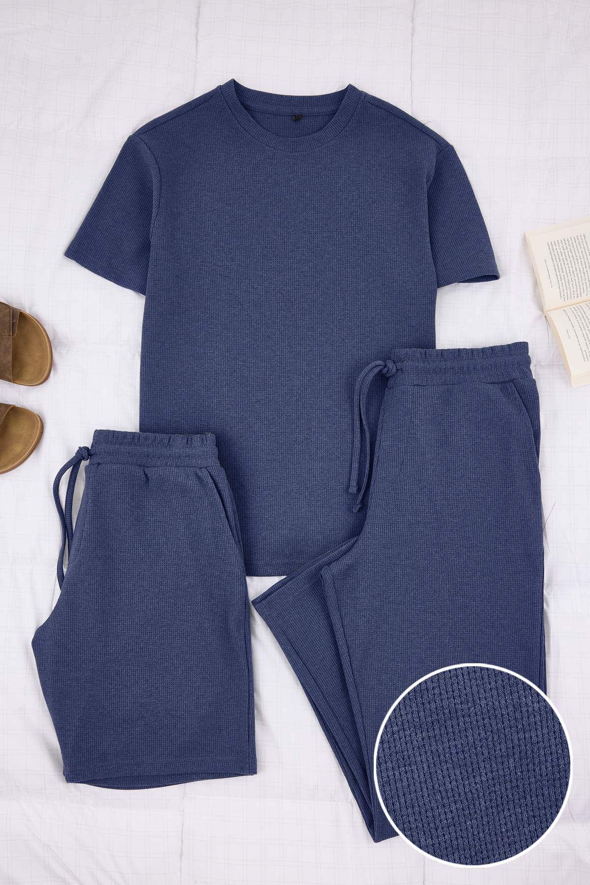 Trendyol Kollektion Indigo Regular Cut 3er-Pack Textur-Trainingsanzug-Set TMN...