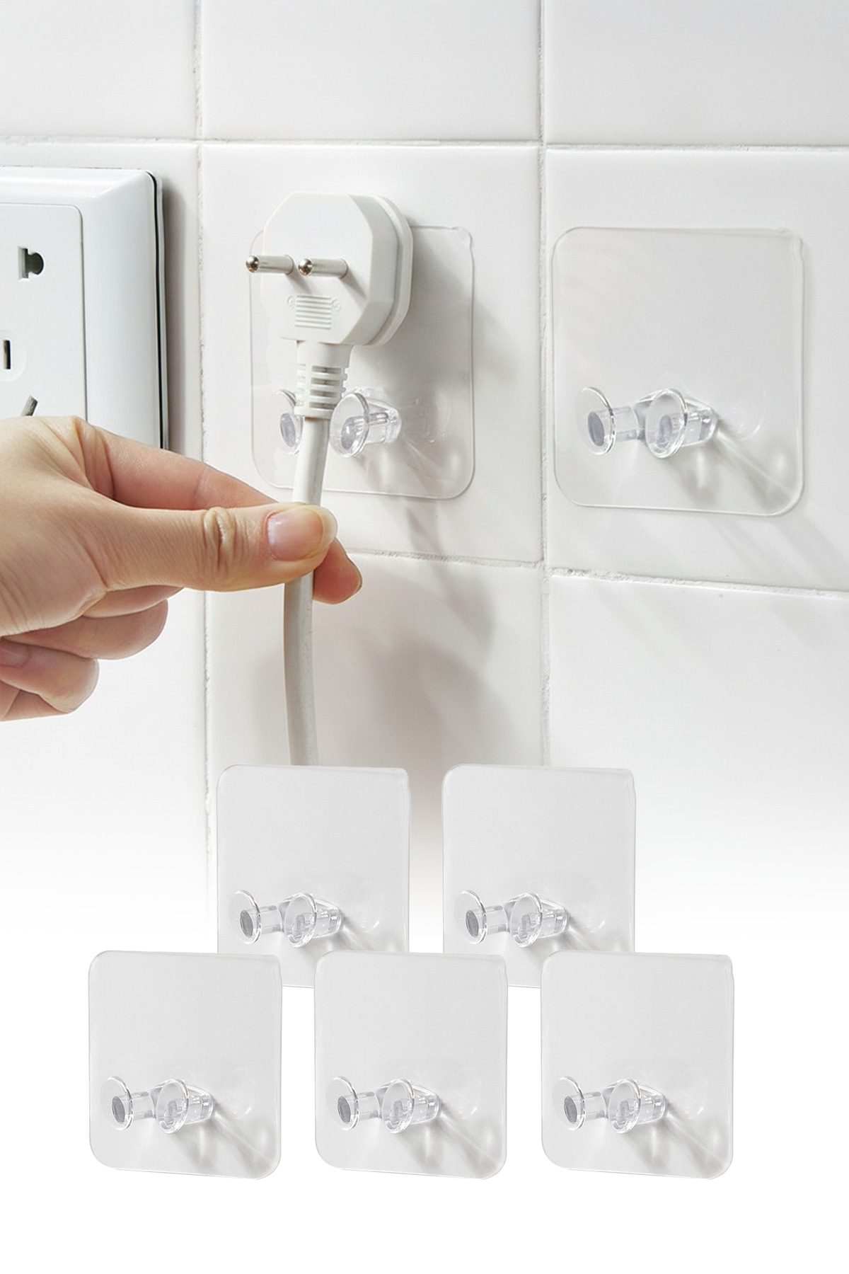 5 Transparent Toothbrush Hanger  and Adhesive Cable Holder – Multipurpose Wall Hanger