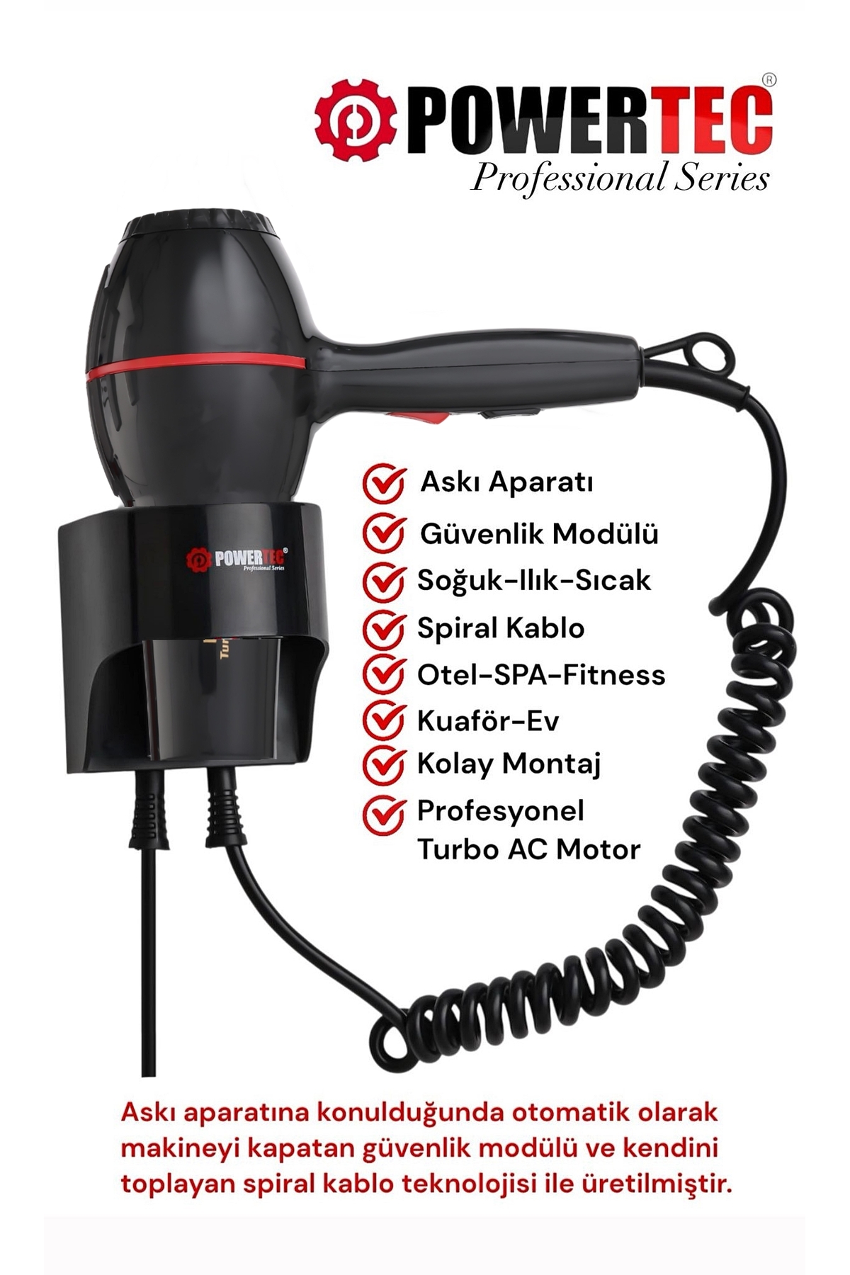 powertec fön TR-301 Askı Aparatlı | Otel Tipi | Profesyonel