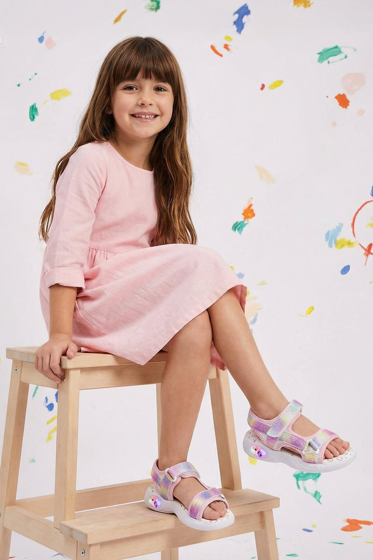 TRENDYOL SHOES Rosa Farbblockierte leuchtende Sport-Sandalen für kleine Mädch...