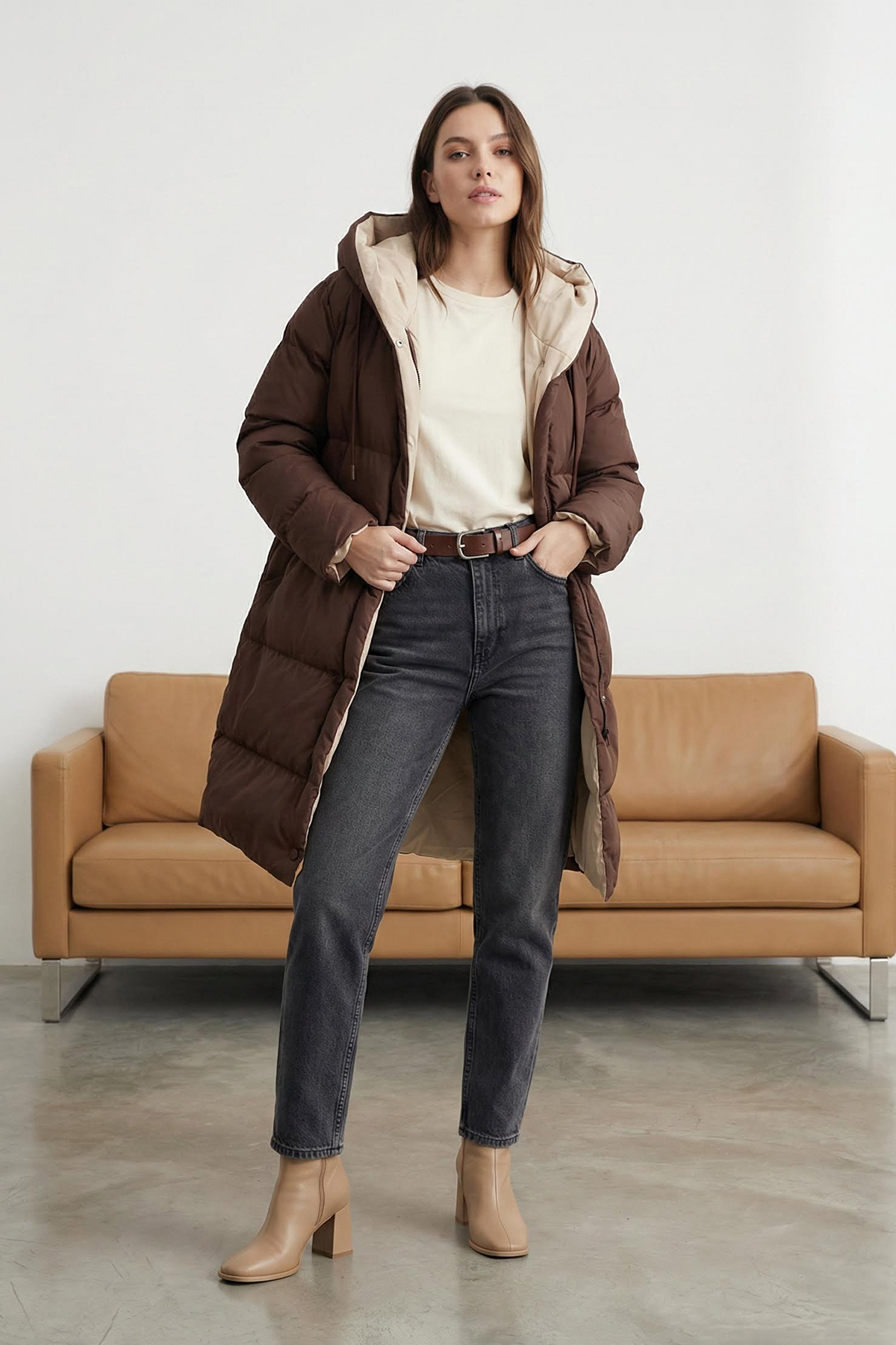 Trendyol Collection Tmavě hnědá-Ecru Regular Coat Twoaw23Mo00052