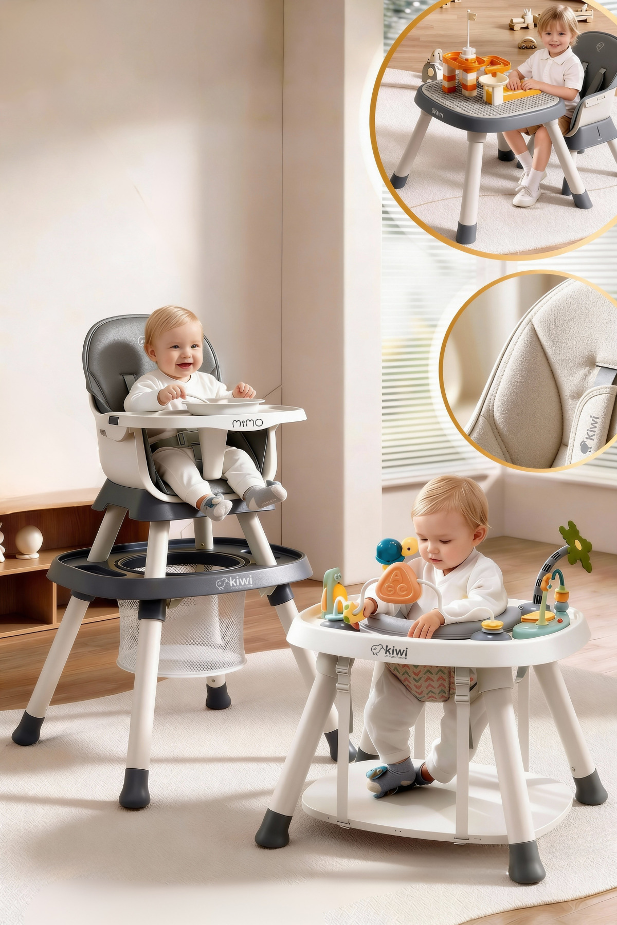 Kiwi Mimo 12’si 1 Arada Çok Fonksiyonlu Mama Sandalyesi – Oyun & Aktivite Masası , Yükseltici - Koyu Gri fotoğrafı 7 (önizleme)