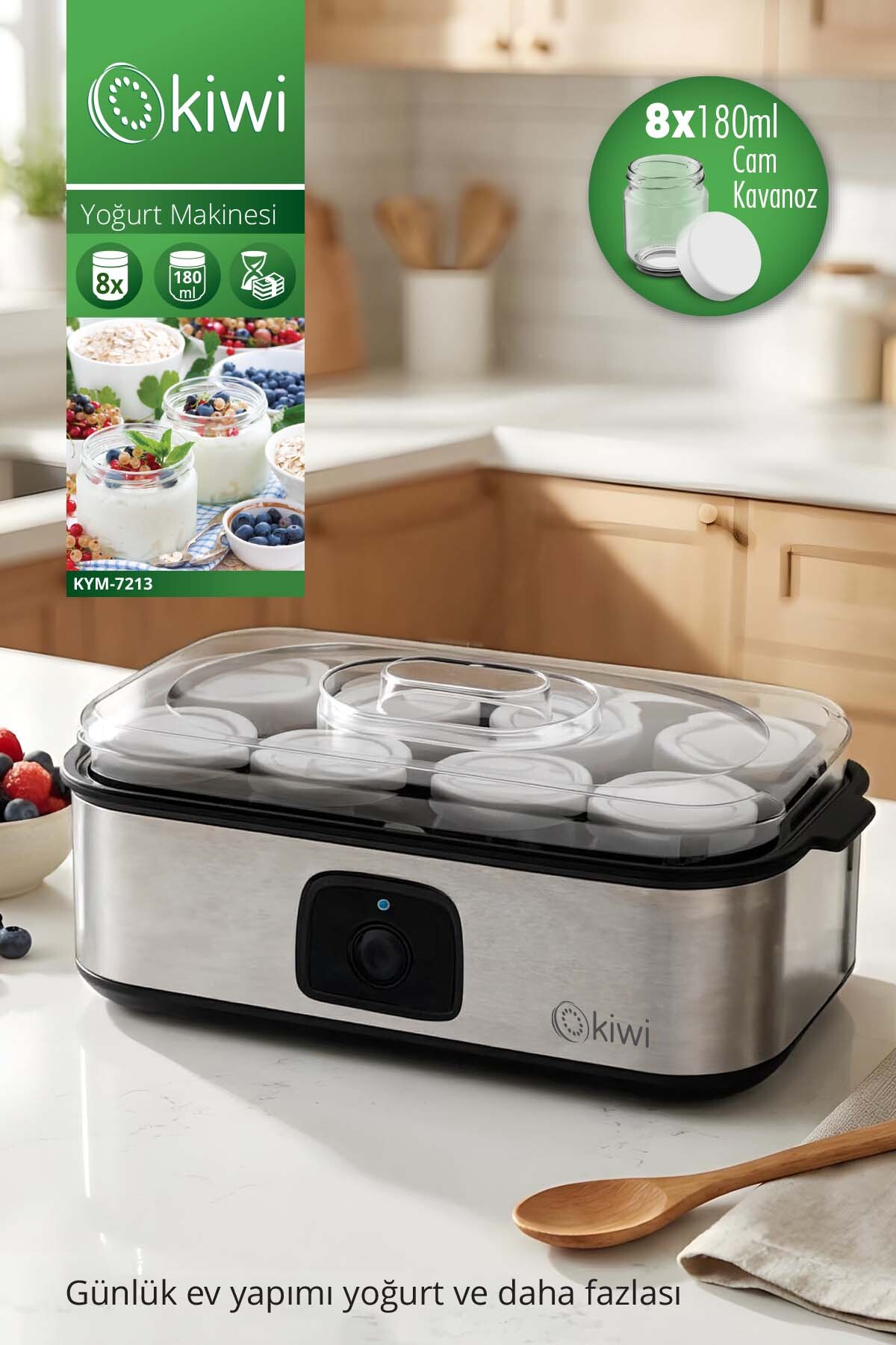 KİWİ Kym-72138 Jar Digital Yogurt Maker with Stainless Steel Base