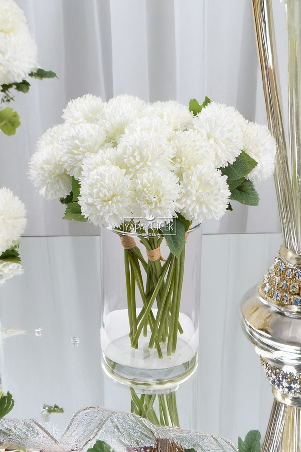Artificial Flower Ball Chrysanthemum 7pcs Mini Snowball Bundle 28cm White