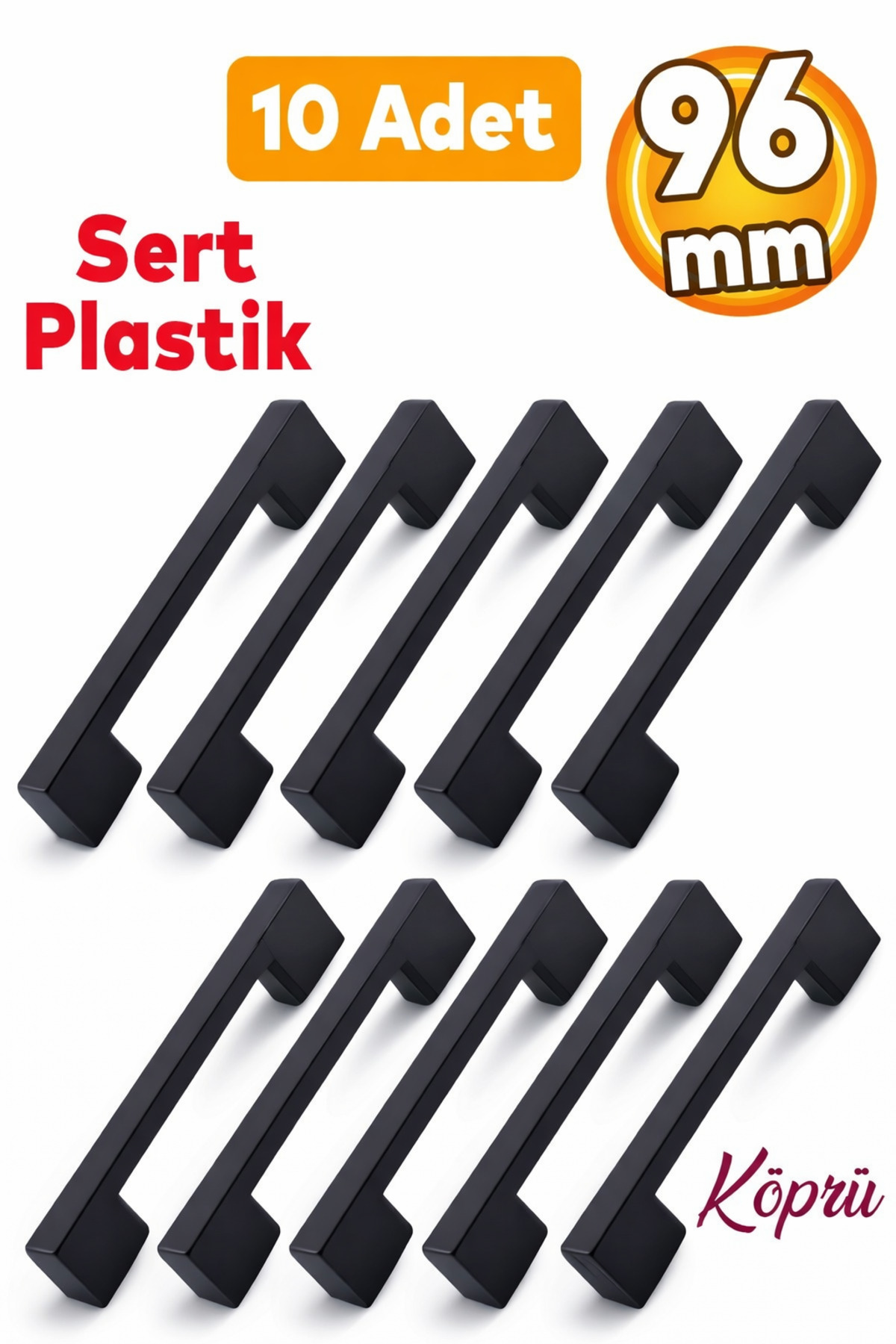 (HARD PLASTIC) Bridge 96 Mm Black Furniture Kitchen Drawer Cabinet Cabinet Handle Handle Handles 10 Pieces