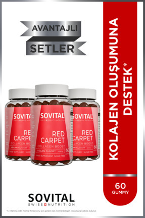 SOVITAL Red Carpet Kolajen Oluşumuna Destek Vişne Aromalı,Çiğnenebilir,Vegan,...