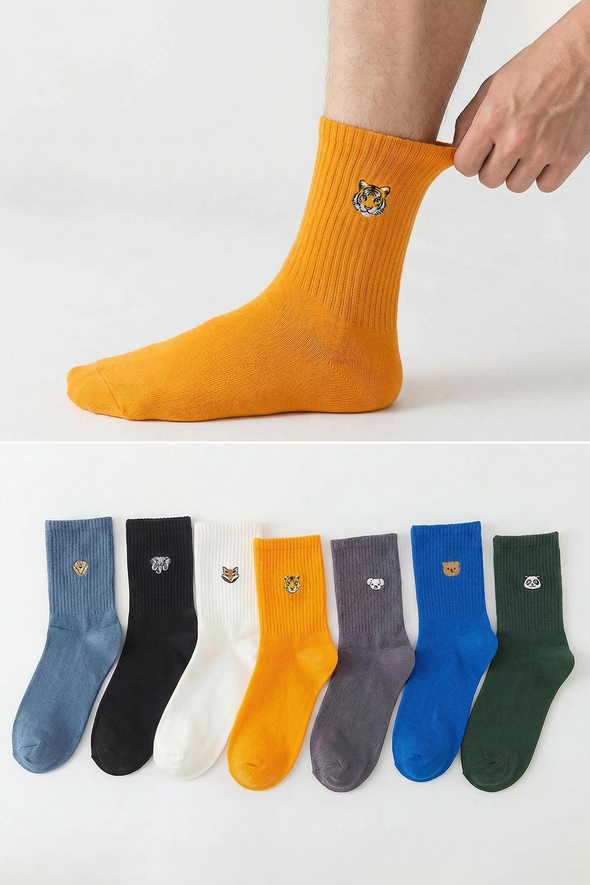 Trendyolmilla Man Çok Renkli Unisex 7'li Paket Kolej/Orta/Tenis Boy Hayvan Nakışlı Çorap TMNSS25CO00007
