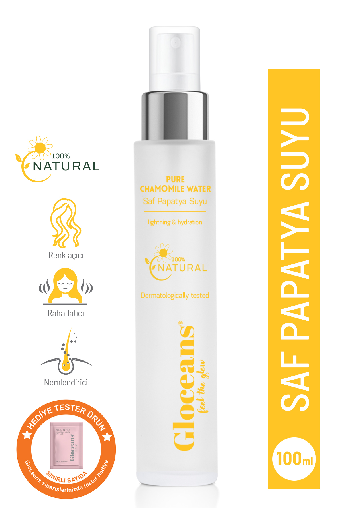 gloceans feel the glow Papatya Suyu %100 Doğal ve Saf Saç Toniği 100 ml — GLO-ST-PS001