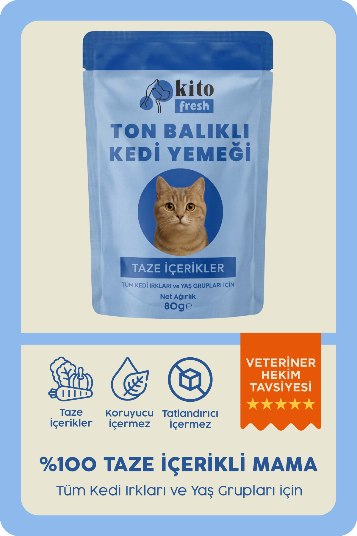 kito Fresh Ton Balıklı Kedi Yemeği %100 Taze İçerikli Mama 80 g - Fiyatı, Yorumları