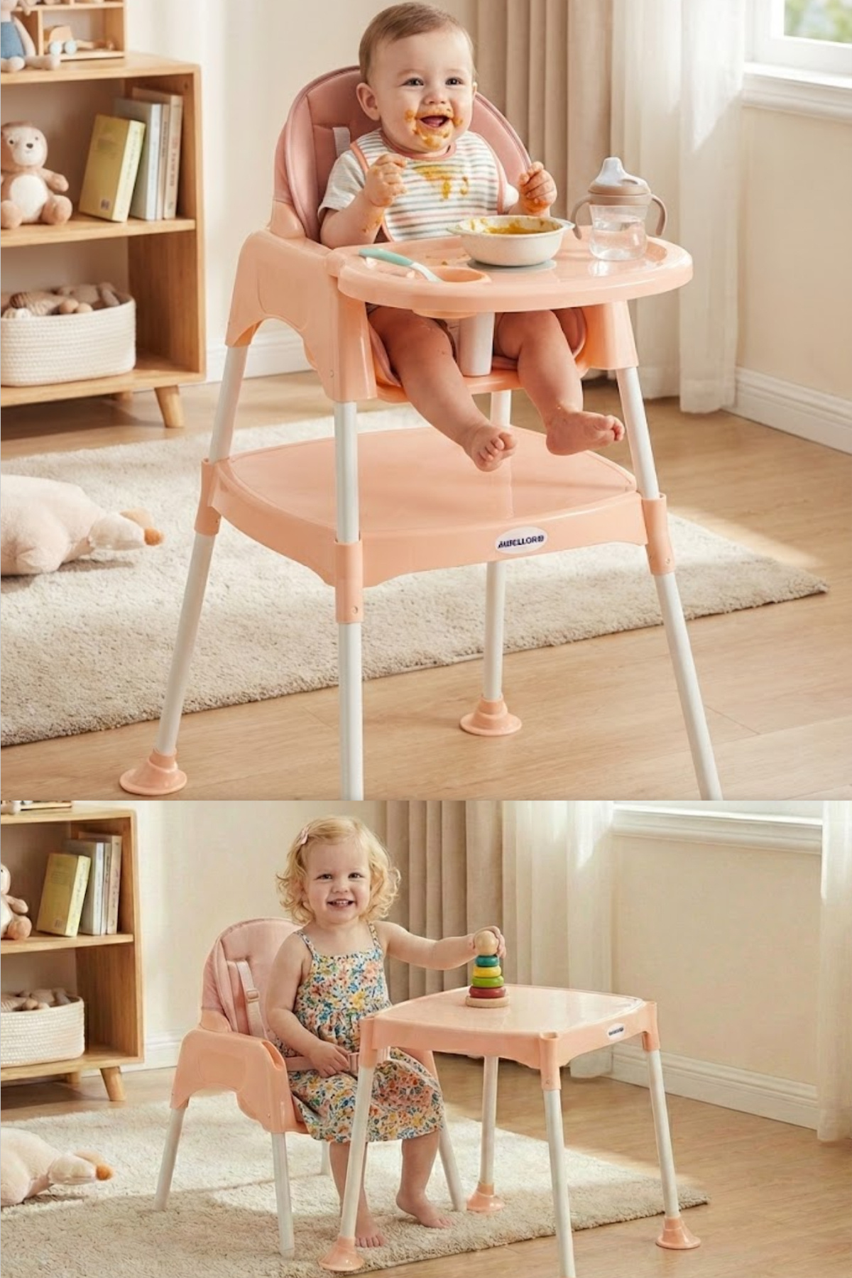 もんちゃんフォッシルコーラル　天珠　3-302 Wellgro Pretty 3in1 Çalışma Masalı Mama Sandalyesi Somon - Fiyatı