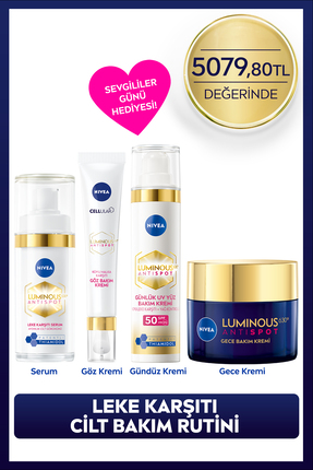 NIVEA Luminous630 Leke Karşıtı Cilt Bakım Seti, Cilt Serumu, Göz, Gündüz ve G...