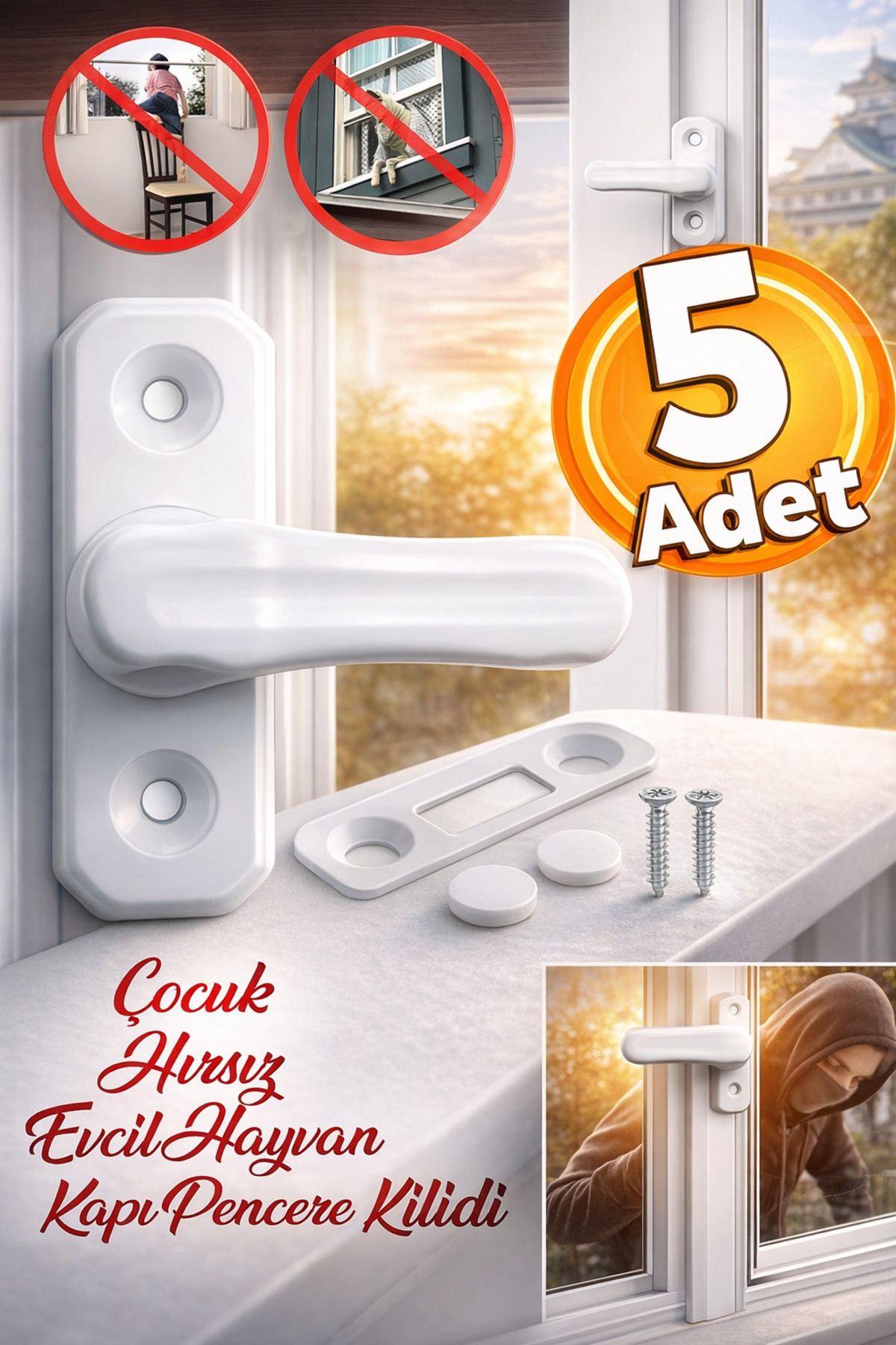 Baby Kids Pimapen Pvc Door Window Safety Protection Lock Latch Glass Lock White (5PCS)