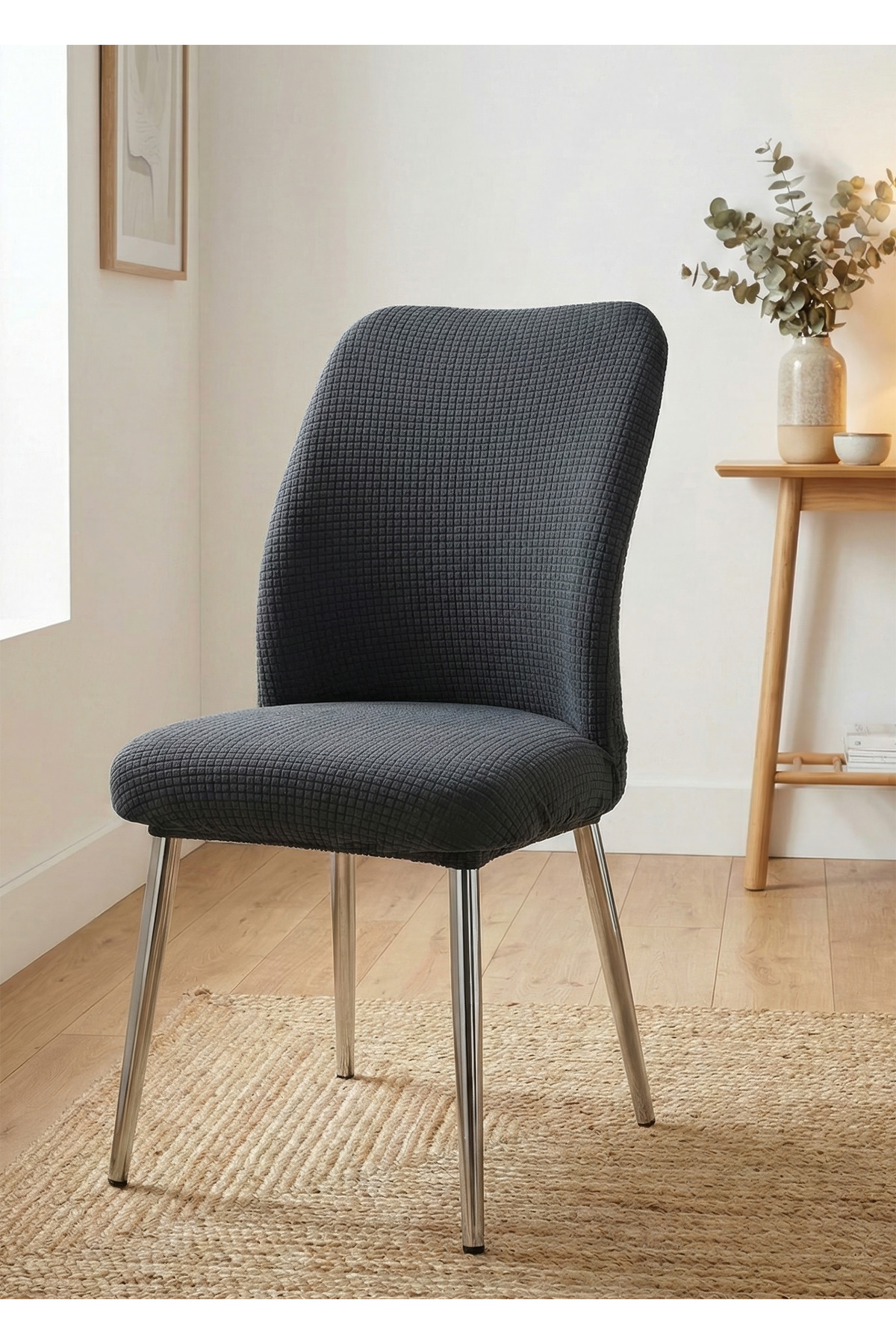 Washable Stretch Elastic Lycra Oval Chair Cover - Round Chair Cover (ANTHRACITE)