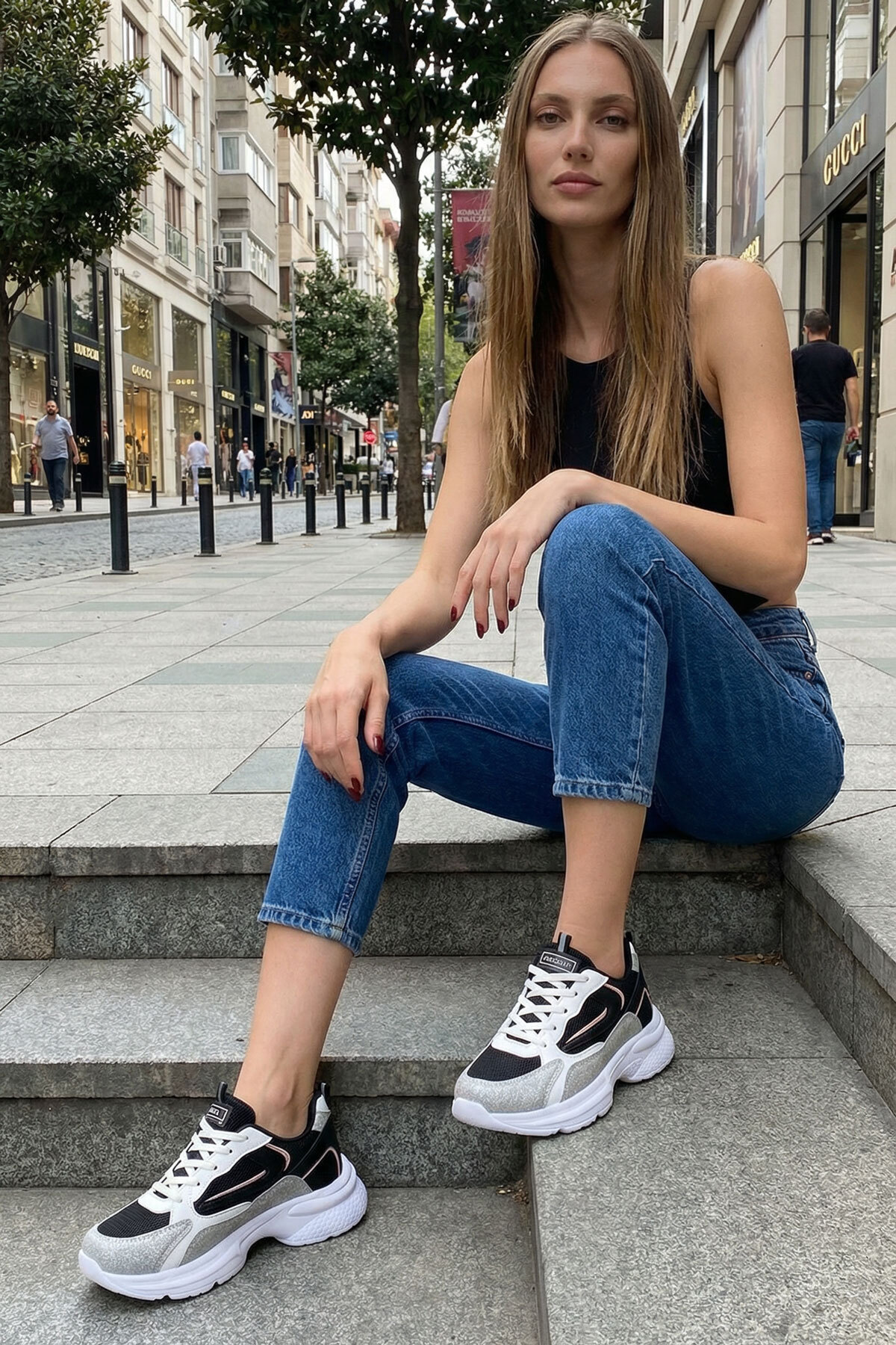 SOHO  Beyaz-Siyah-Pudra Kadın Sneaker 20413