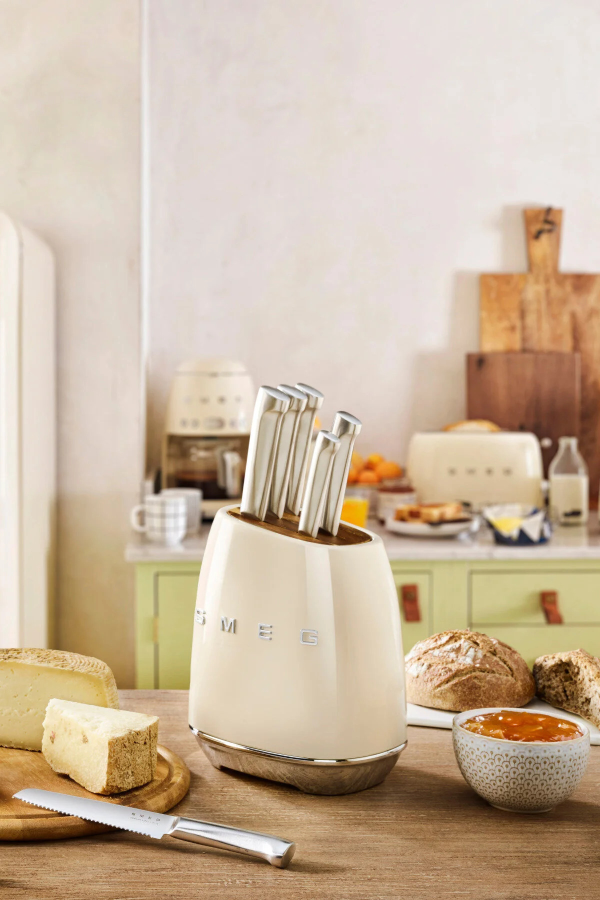 50's Style Cream Retro Block Knife Set of 6